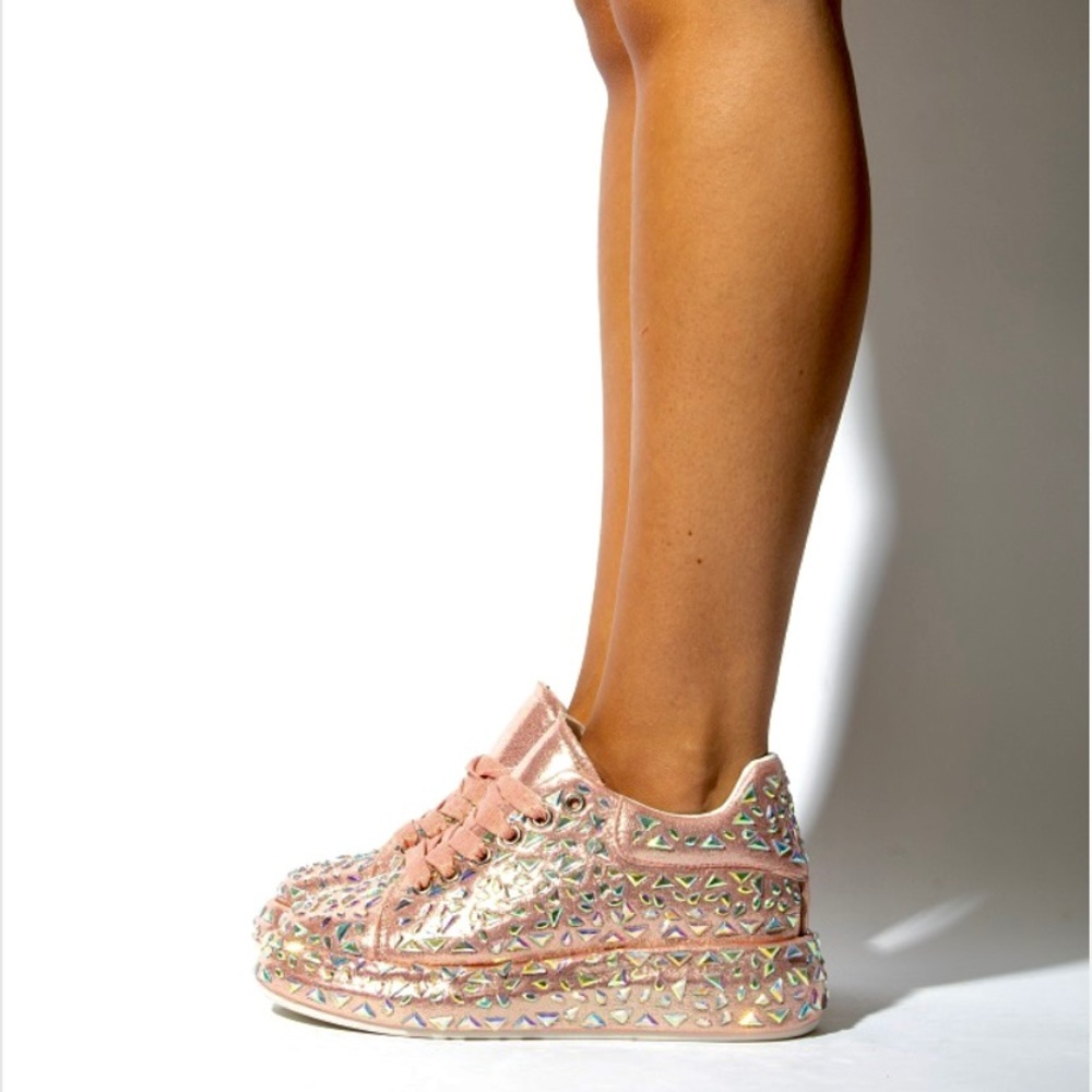 Pink Embellished Rhinestone Platform Sneakers - Picture 4 of 4